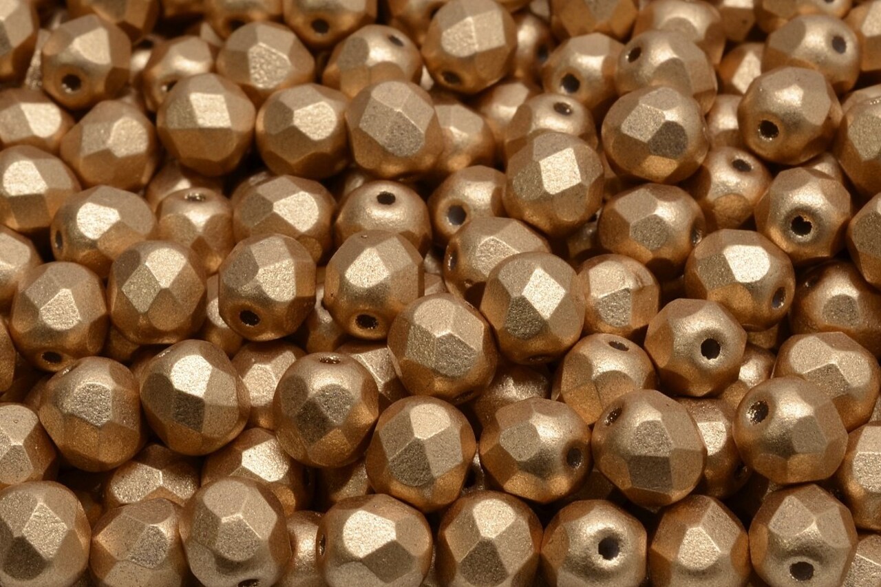 6mm Czech Fire Polish Round Bead, Light Gold Matte, 50 pieces